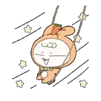 a cartoon character is swinging on a rope with a carrot on his head