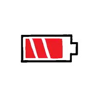 a red battery with a white stripe on it