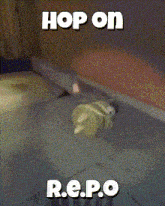a poster that says hop on r.e.p.o on the bottom