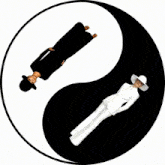 a black and white yin yang symbol with a woman laying down