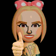 a cartoon character with a bow on her head is giving a thumbs up .