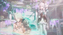 a man and a woman are standing next to each other in a video game scene .