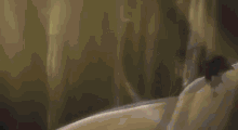 a close up of a person 's face with a sword coming out of it