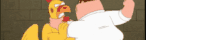 a cartoon of peter griffin standing next to a chicken .