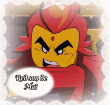a cartoon character with red hair and the words red son de mai