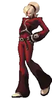 a pixel art of a woman in red pants
