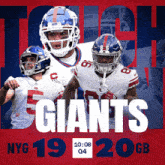 a poster for the new york giants shows a collage of players