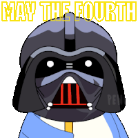 a cartoon darth vader with the words may the fourth written above him