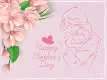 a happy mother 's day greeting card with a drawing of a woman holding a baby