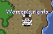 a cartoon character is standing in front of a map with the words women 's rights