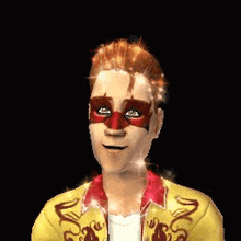 a man wearing a yellow jacket and a red mask is smiling .