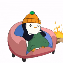 fire relax bored waiting penguin