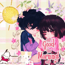 a picture of a boy and a girl with the words good morning written on it