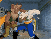 a cartoon of two mice fighting each other in a room