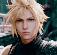 a close up of cloud strife from final fantasy vii