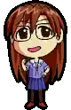 a pixel art of a girl wearing glasses and a purple school uniform .