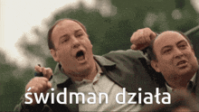 two men are yelling at each other with the words swidman dziata written below them