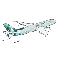 a cartoon drawing of an etihad airplane flying
