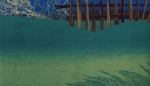 a cartoon drawing of a bird running in a field with a fence in the background .