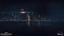 a disney + ad for ironheart shows a man in a suit flying through the air