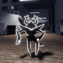 a computer generated image of a monster with a right side sign in the background