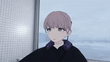 a drawing of a girl with purple hair