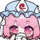 a cartoon girl with pink hair is wearing a blue hat and holding a white object in her hand .