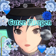 a picture of a girl with the words guten morgen