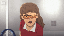 a cartoon of a girl holding a tennis racquet with the letters as visible