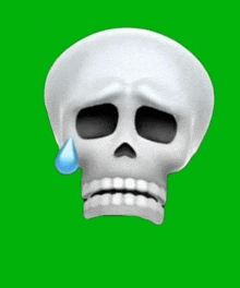 a skull with a tear coming out of it 's eye on a green screen .