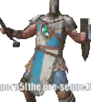 a pixelated image of a knight holding a sword and shield with the words " the pre-sequel " below him