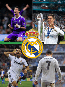 a collage of four pictures of a soccer player with the word ronaldo on his shirt