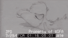 a drawing of a duck with the words property of udfa at the top