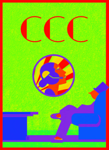 a colorful poster with the letters ccc in red