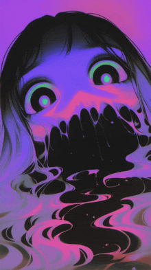 a cartoon drawing of a girl with a mouth full of smoke