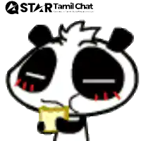 a cartoon panda is holding a piece of bread and says star tamil chat