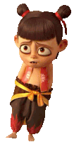 a cartoon character has a red ribbon around his neck that says ' fox ' on it