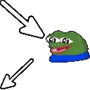 a pixel art of a frog holding a lollipop with an arrow pointing down .