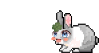 a pixel art of a rabbit with blue eyes and a clover on its head