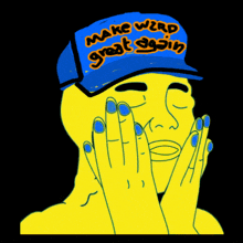 a cartoon of a man wearing a hat that says make warp great again