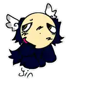 a drawing of a cartoon character with wings and the word sin written below it