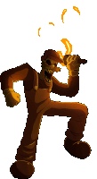 a cartoon character is singing into a microphone with flames coming out of his mouth