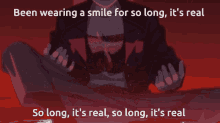a cartoon of a woman with the words been wearing a smile for so long it 's real so long it 's real