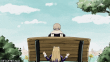 a man and a girl are sitting on a wooden bench with the words gifsofhetalia on the bottom right