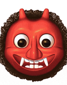 a cartoon devil face with big eyes and fangs