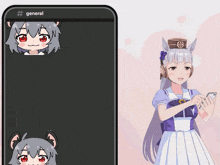 a phone with a sticker of a girl and the word general on the top