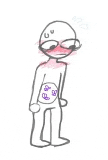 a drawing of a person with a large belly and a purple stomach .