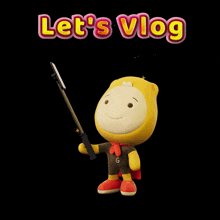 a cartoon character with the words let 's vlog written above him
