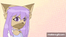 a cartoon of a girl with purple hair and cat ears on make a gif.com