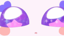 a pair of purple and pink objects with a white circle in the middle
